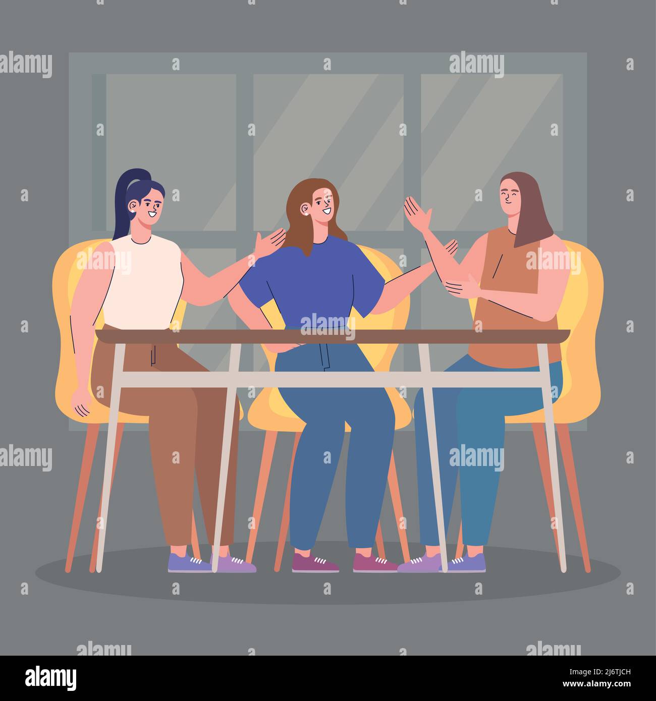 ragazze che parlano in tabella Illustrazione Vettoriale