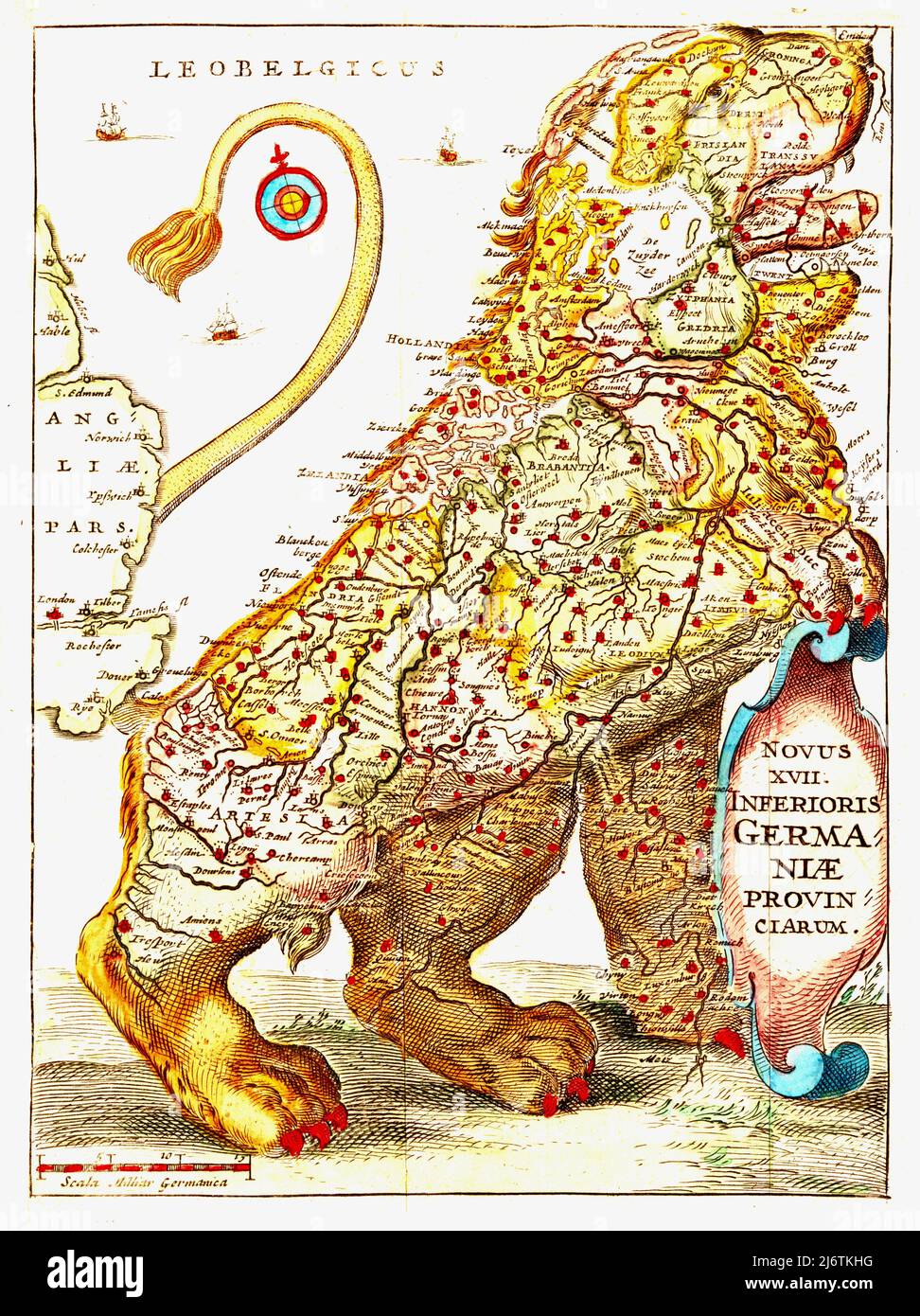 Famiano strada - Mappa del Vecchio mondo Leo Belgicus - 1648 Foto Stock