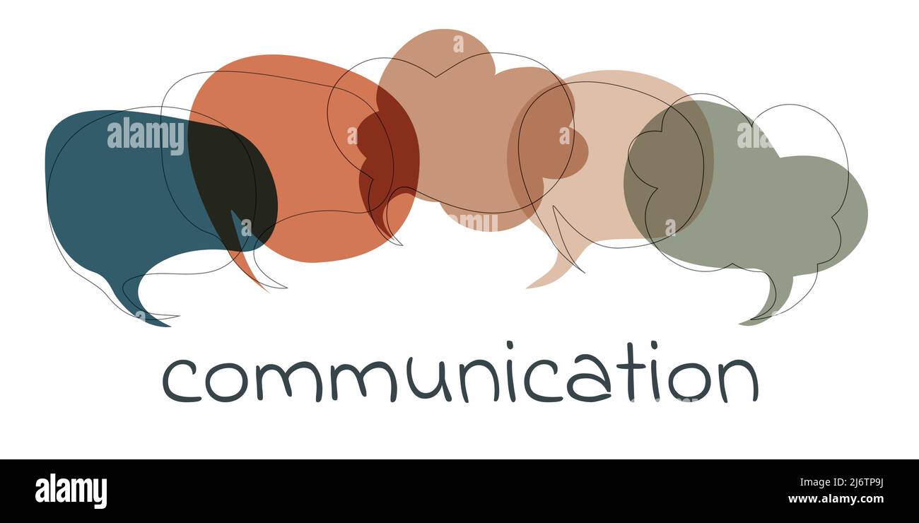 Bolla vocale colorata isolata. Concetto di rete sociale di comunicazione o connessione. Comunicazione di testo. Comunità di amici in linea. Per comunicare.Team Illustrazione Vettoriale