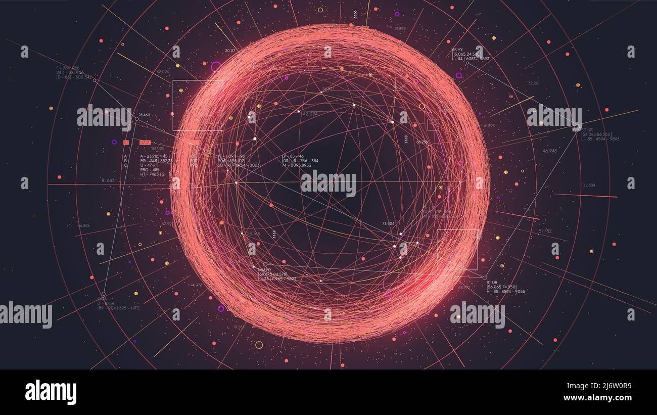 Futuristica sfera rossa costituita da reti di connessione, bundle di comunicazione neurale di big data cyber space, tech business analytical vettore backgrou Illustrazione Vettoriale