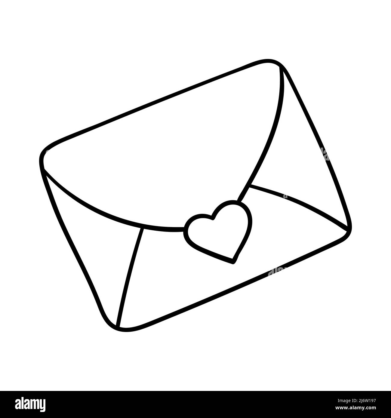 Una busta chiusa con un cuore. Elemento decorativo per San Valentino. Un semplice oggetto di disegno a profilo singolo è disegnato a mano e isolato su un bianco Illustrazione Vettoriale Una busta chiusa con un cuore. Elemento decorativo per San Valentino. Un semplice oggetto di disegno a profilo singolo è disegnato a mano e isolato su un bianco Illustrazione Vettoriale