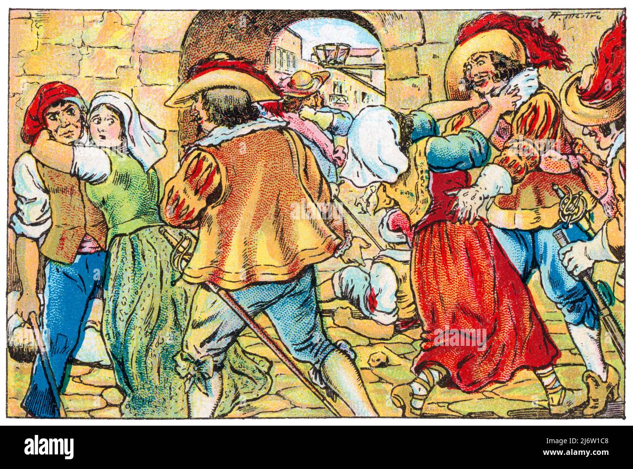 Historia de Catalunya. Disturbios provocados por las tropas francesas en el Rosselló en 1642. Cromo de Xacolata Juncosa. Año 1932. Autore: Albert Mestre Moragas. Foto Stock