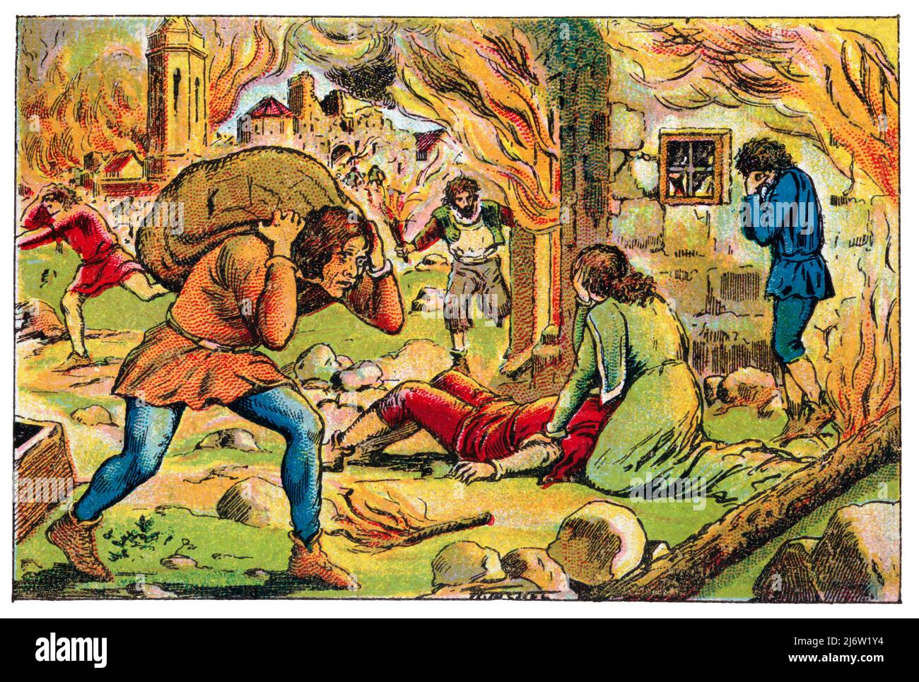 Historia de Catalunya. Segunda guerra de las remensas que tuvo lugar en el Principado de Catalunya entre 1484 y 1485, encabezados por Pere Joan Sala (?-1485). Cromo de Xacolata Juncosa. Año 1932. Autore: Albert Mestre Moragas. Foto Stock