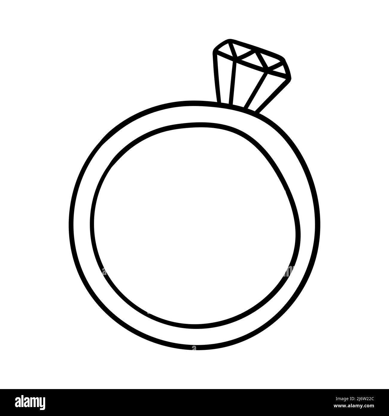 Un anello con una pietra preziosa. Elemento decorativo per San Valentino. Semplice delineare un singolo oggetto di disegno è disegnato a mano e isolato su un bianco Illustrazione Vettoriale