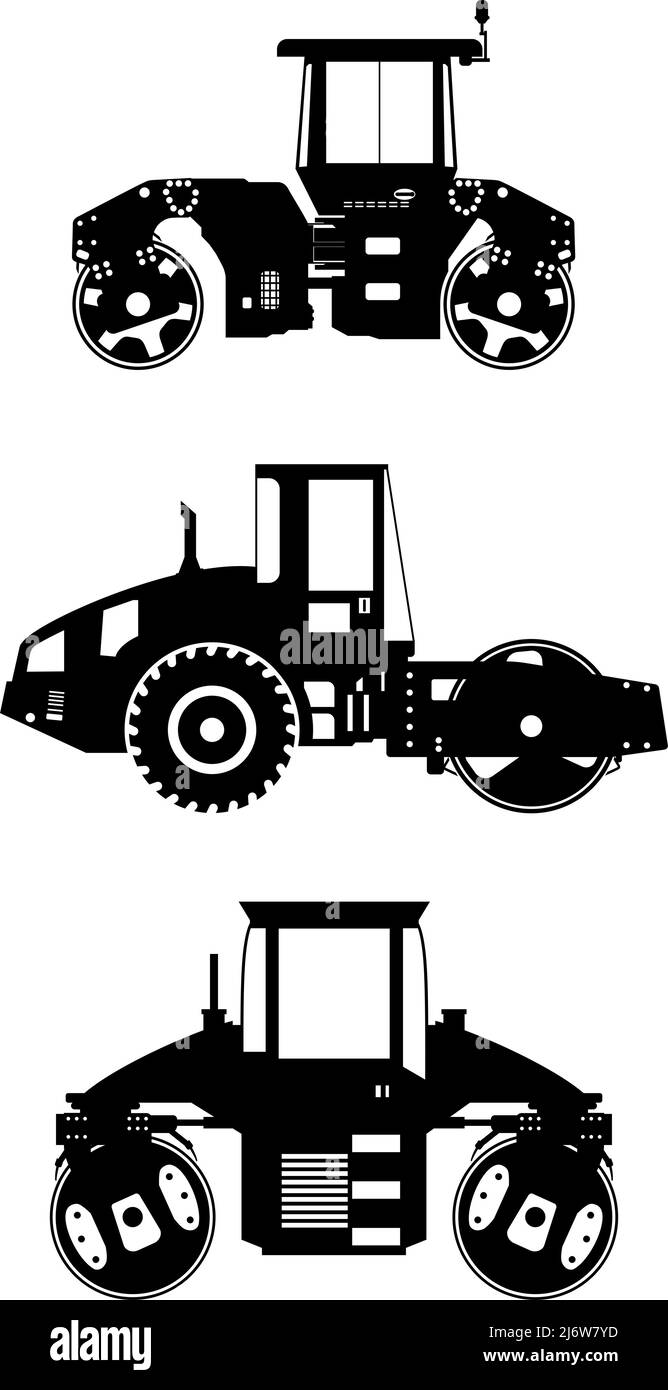 Illustrazione dettagliata di compattatori, attrezzature pesanti e macchinari Illustrazione Vettoriale