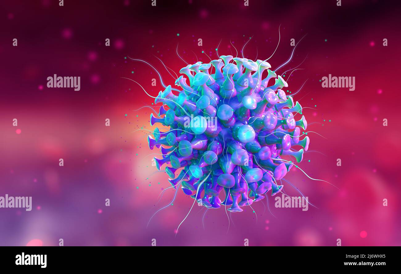 Germi, virus, microbo, batterio, organismo patogeno, micro virologia infettiva. Illustrazione della mutazione di nuovi virus 3D Foto Stock
