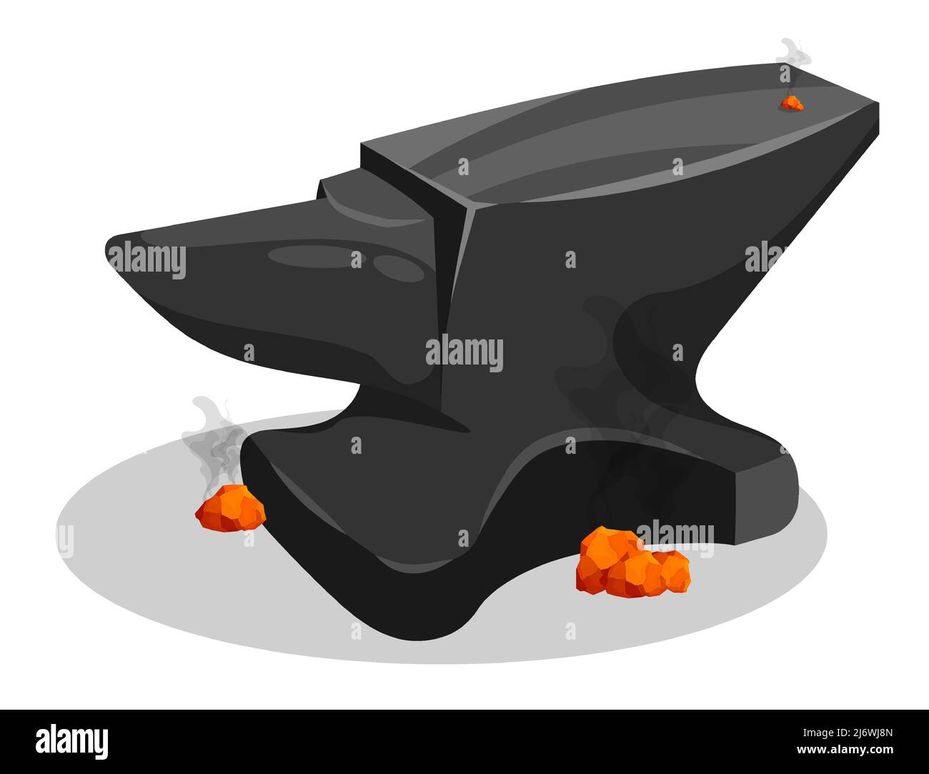 Pesante incudine di ferro in negozio di fabbro. Artigianato fabbro, produzione di prodotti metallici. Vettore cartoon isolato su sfondo bianco Illustrazione Vettoriale