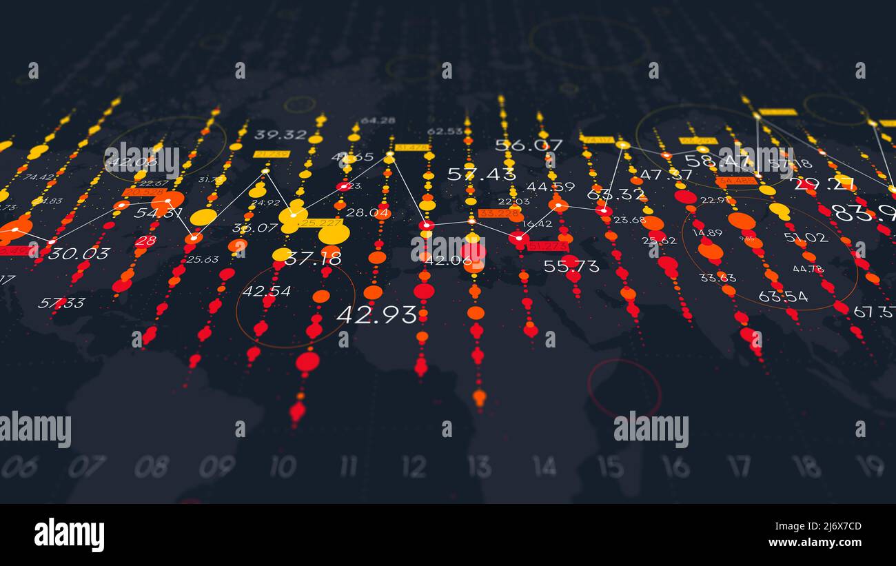 Dashboard con analisi finanziarie, visualizzazione futuristica del grafico statistico aziendale, background tecnologico a colori, monitor in prospettiva Foto Stock
