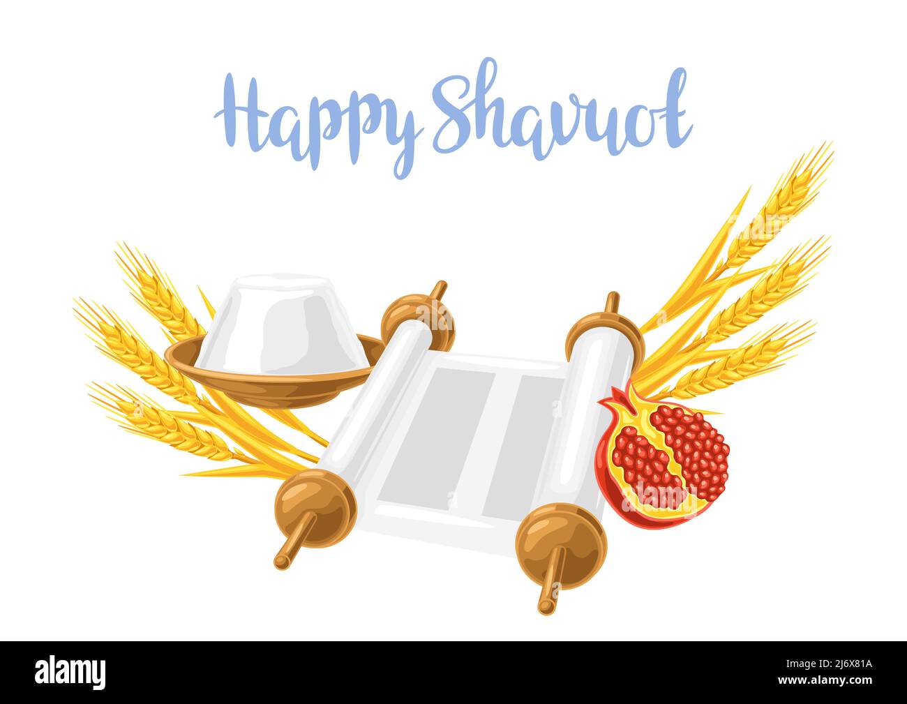 Felice illustrazione Shavuot. Sfondo delle vacanze con simboli tradizionali del festival ebraico. Illustrazione Vettoriale