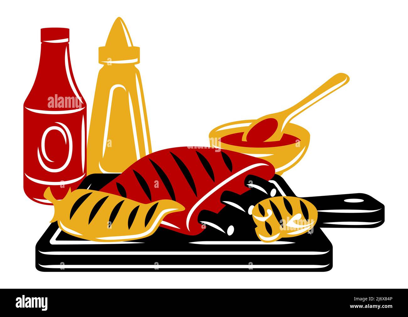 Illustrazione del barbecue con oggetti e icone della griglia. Cucina  stilizzata e menu del ristorante Immagine e Vettoriale - Alamy