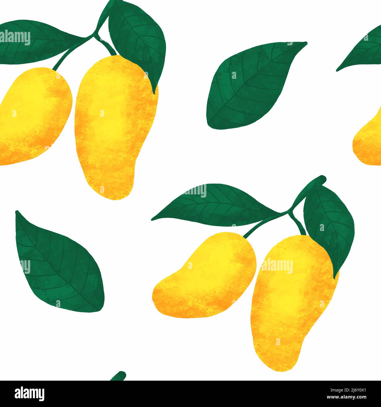 Modello senza giunture vettoriale con frutta di mango su sfondo bianco Foto Stock