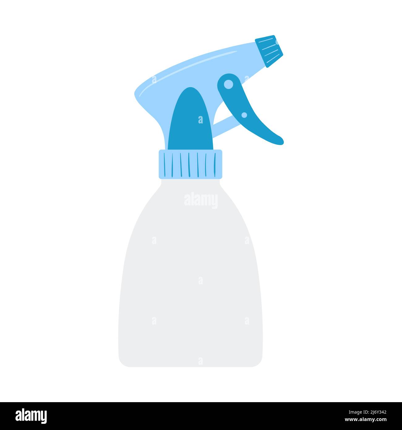 Spruzzare acqua con un contenitore. Pistola a spruzzo. Giardinaggio, cura delle piante. Cartoon Flat style.Isolated su sfondo bianco Illustrazione Vettoriale