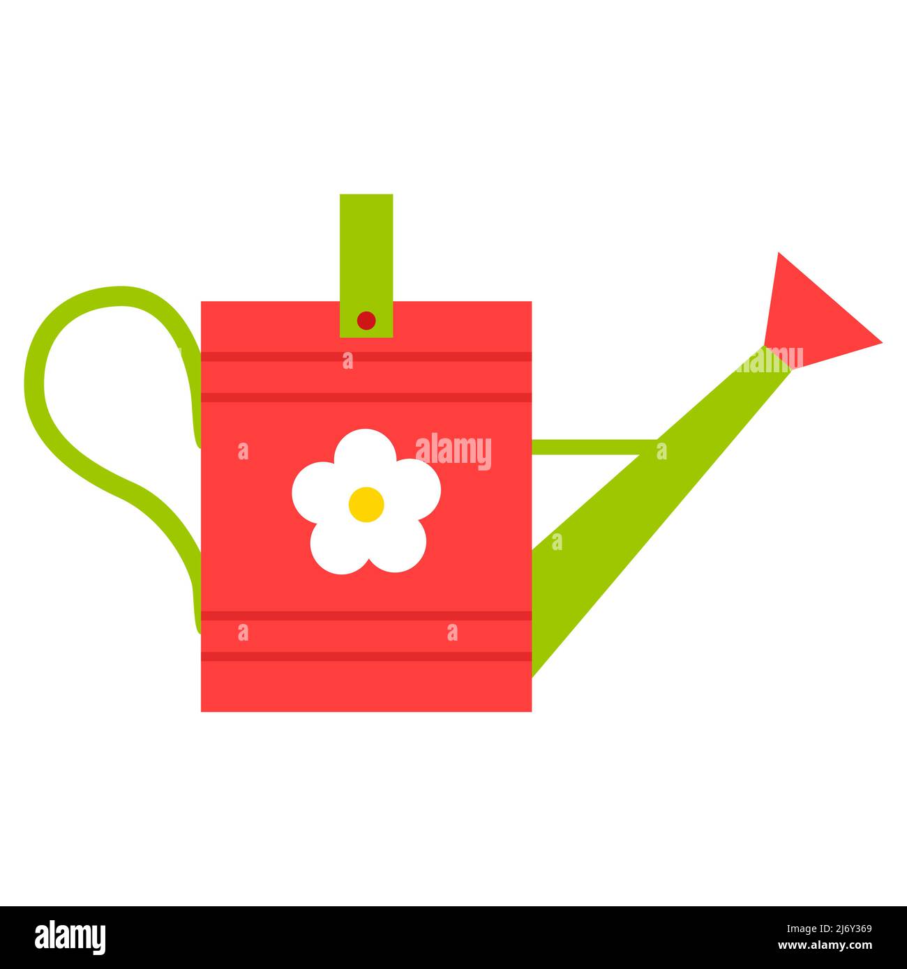 Un giardino semplice innaffiatura può con un fiore. Giardinaggio. Cartoon flat style.Isolated su sfondo bianco Illustrazione Vettoriale