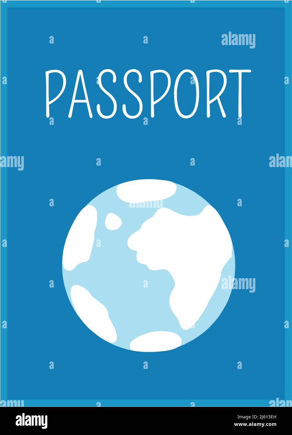 Un passaporto blu con un globo sulla copertina. Un elemento di design per vacanze, estate, spiaggia, vacanze. Illustrazione vettoriale a colori piatta. Isolato su un bianco Illustrazione Vettoriale
