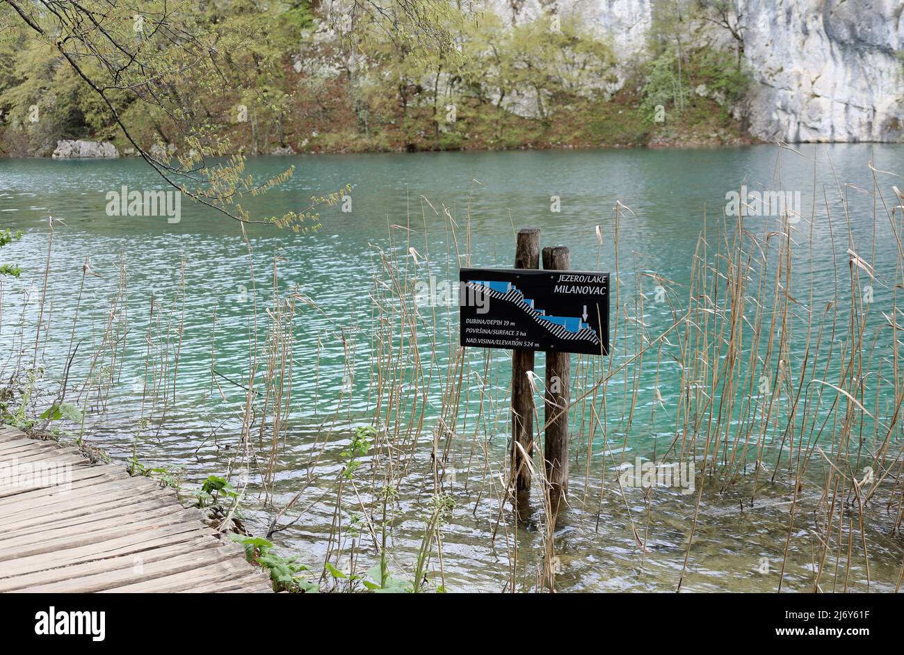Lago Milanovac al Parco Nazionale dei Laghi di Plitvice in Croazia Foto Stock