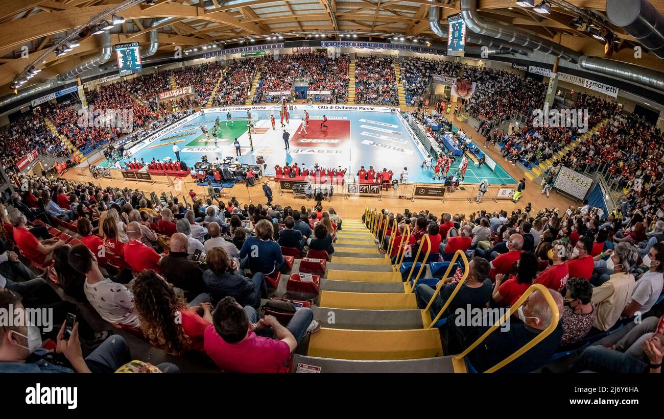 Eurosuole Forum Civitanova Marche durante il gioco - Cucine Lube Civitanova vs Sir Safety Conad Perugia , Volley Serie Italiana A Men Superleague Championship a Civitanova Marche, Italy, May 04 2022 Foto Stock