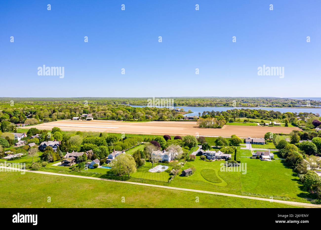 Immagine aerea di case sulla spiaggia corsia, wainscott Foto Stock