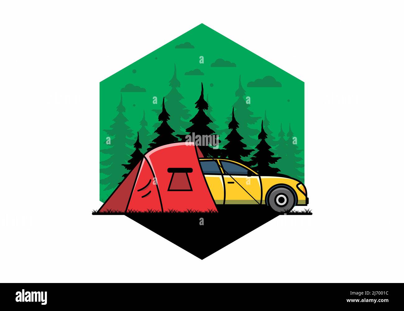 Campeggio notturno con disegno di illustrazione di automobile Illustrazione Vettoriale