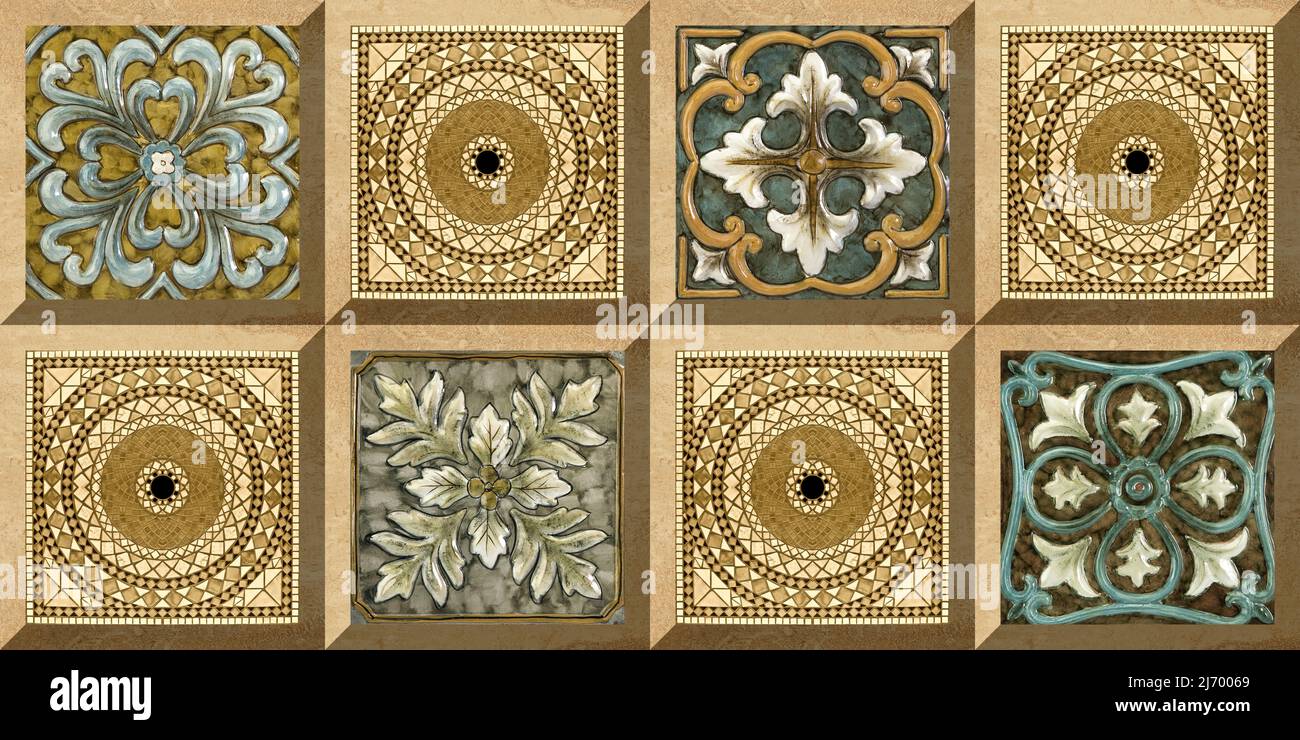 3D Marocchino piastrelle design, Stampa in Ceramic Industries bel set di piastrelle in stile tradizionale nel design di arredamento per la cucina interna piastrelle. Foto Stock