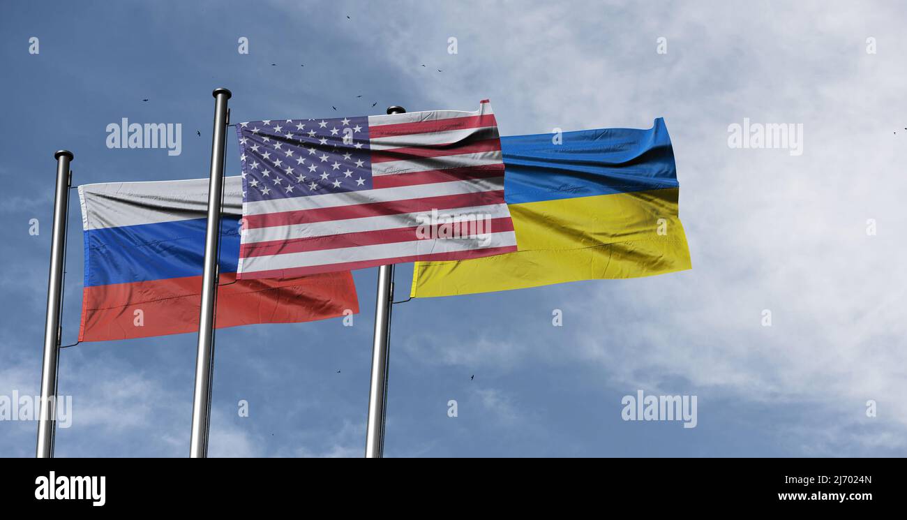 Bandiere della Russia sanzioni internazionali UE e USA durante il pacchetto di sanzioni della Guerra Russo-Ucraina 6 Foto Stock