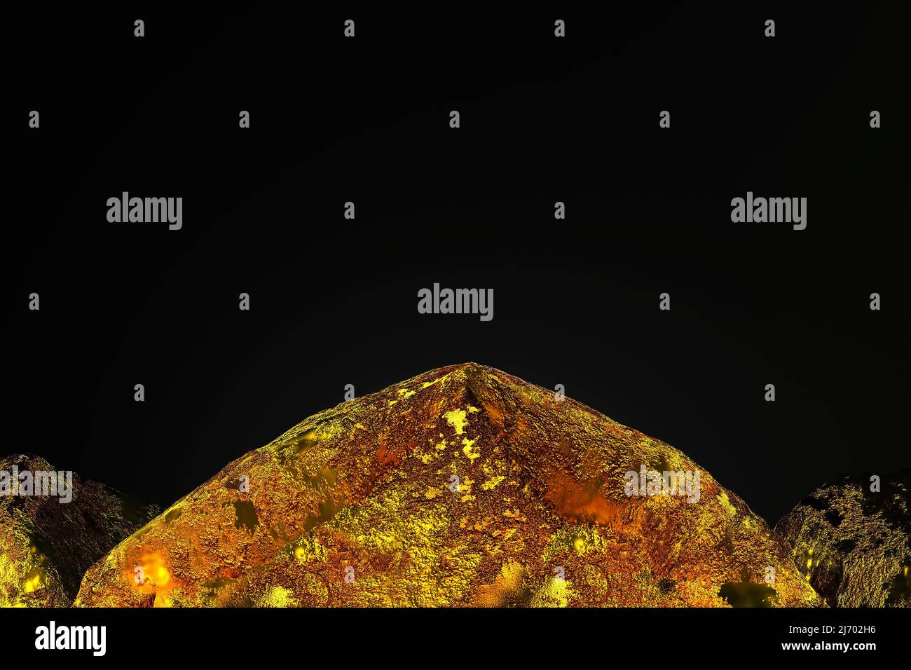 Montagna d'oro o isola d'oro, nocciolo d'oro con spazio per il concetto di business finanziario. 3d rendering. Foto Stock
