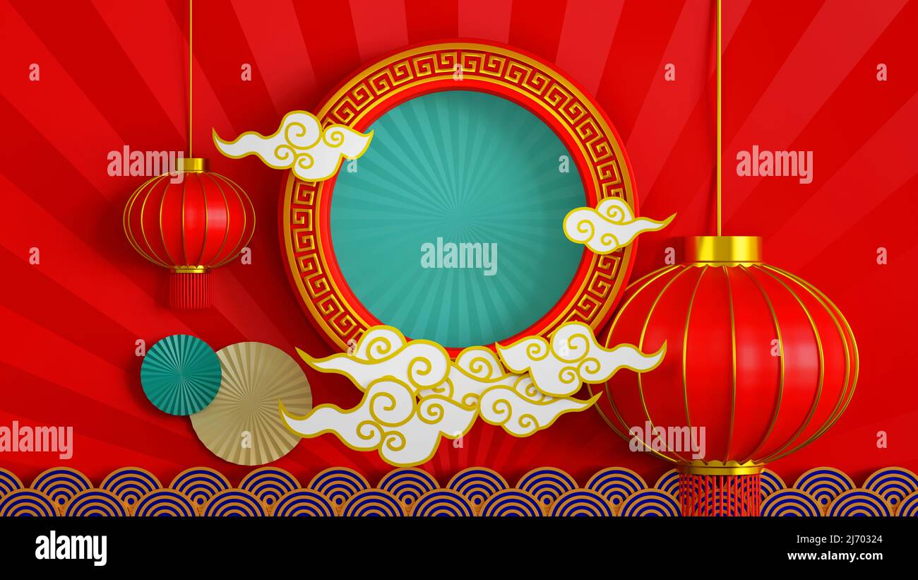 Sfondo in stile cinese per la presentazione del prodotto spettacolo o biglietto d'auguri ed elemento asiatico per il festival cinese Capodanno cinese, 3D rendering. Foto Stock