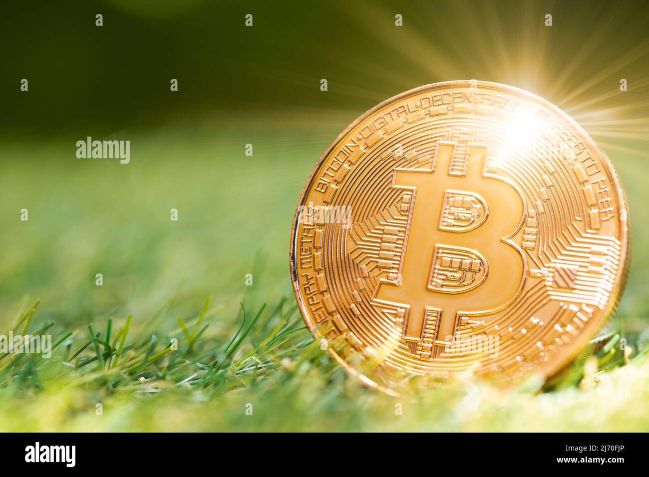 bitcoin moneta d'oro criptovaluta per denaro futuro e concetto finanziario con spazio copia Foto Stock