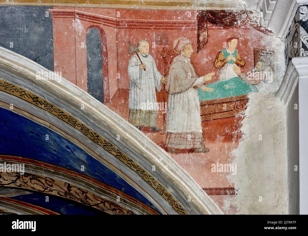San Carlo Borromeo visita gli ammalati - afferco - XVII secolo - Graile (SO),Italia, chiesa di S. Michele e della Madonna di Biorca Foto Stock