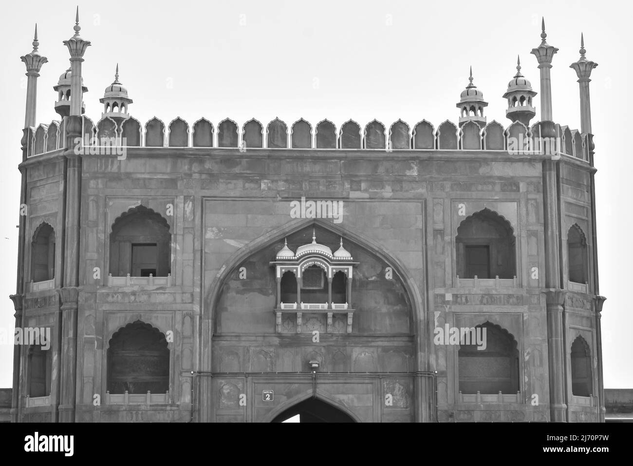 Dettagli architettonici della Moschea di Jama Masjid, Vecchia Delhi, India, la spettacolare architettura della Grande Moschea del Venerdì (Jama Masjid) a Delhi 6 durante Foto Stock