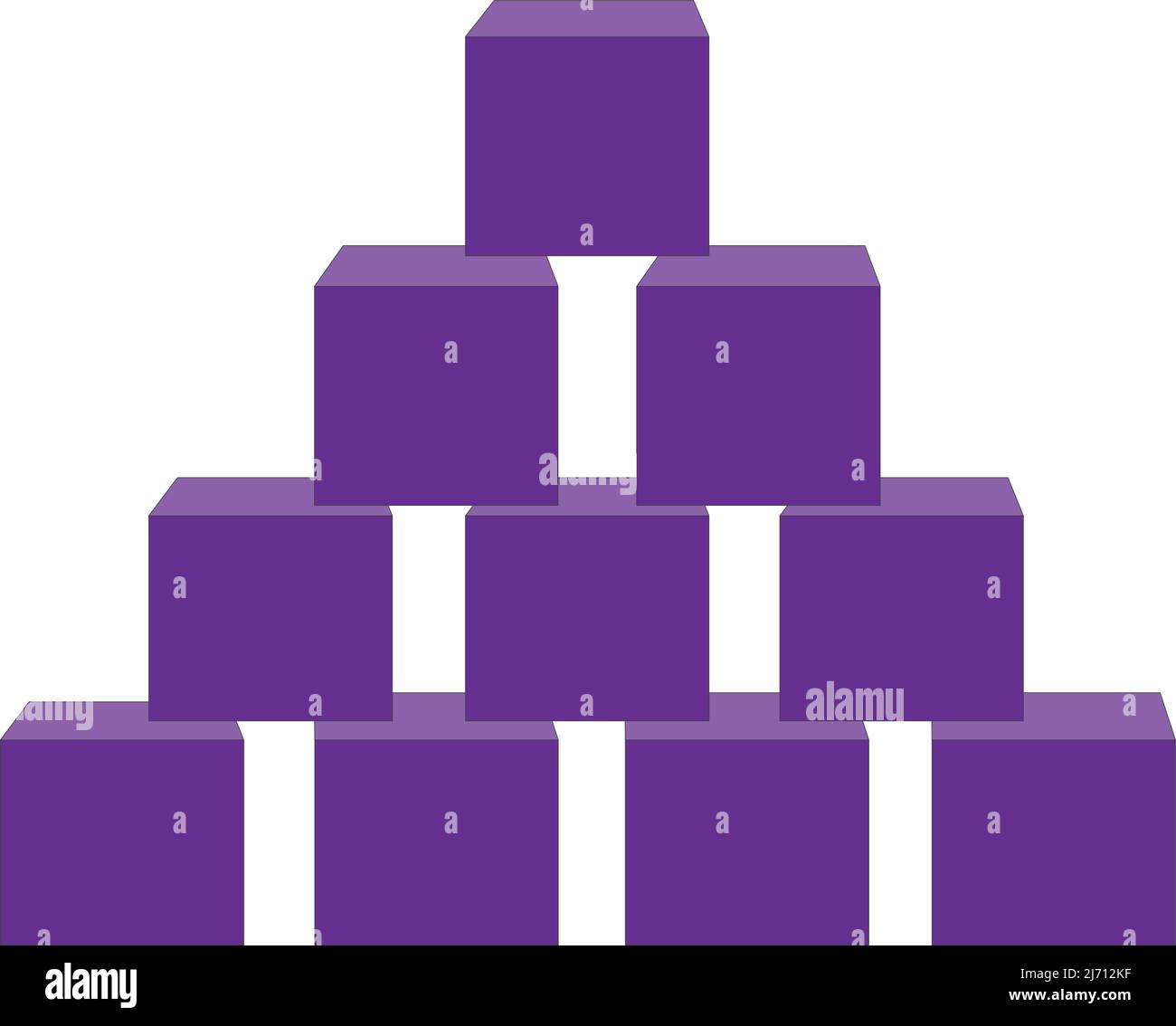 Cubi astratti colore viola impilati in strati con sfondo bianco Illustrazione Vettoriale