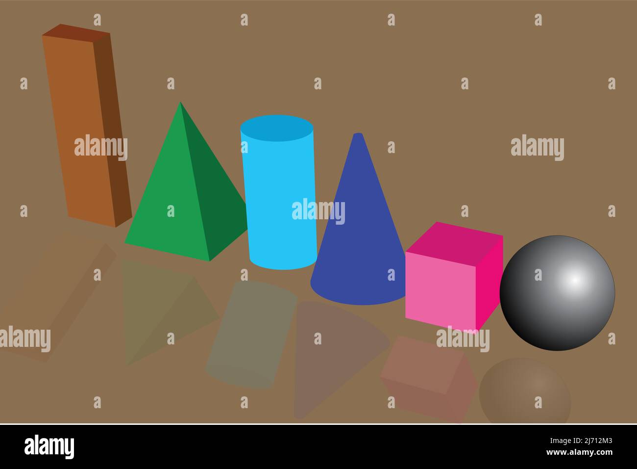 illustrazione di 3d forme di cubo, cilindro, cono, sfera, ecc., Illustrazione Vettoriale