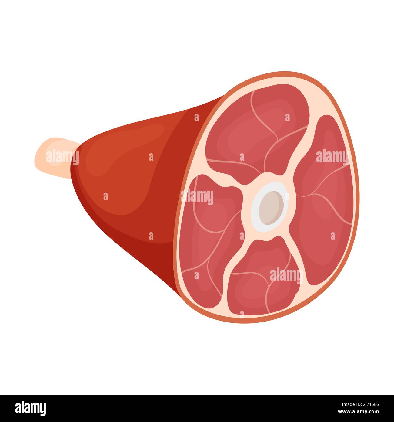 Un'intera articolazione di maiale cruda con un osso. Cibo di carne grasso. Un prodotto di origine animale. Un ingrediente del cibo. Illustrazione vettoriale di cartoni animati, piatta, isolata su un Illustrazione Vettoriale