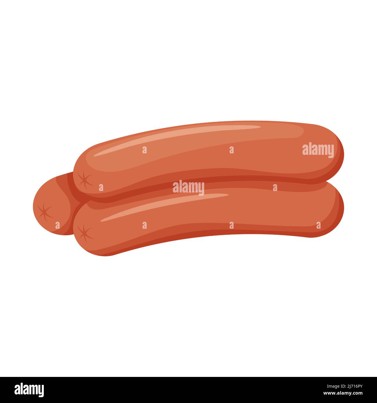 Un mucchio di salsicce bollite. Ingrediente alimentare di carne. Cibo pronto. Illustrazione vettoriale cartoon piatta isolata su sfondo bianco Illustrazione Vettoriale