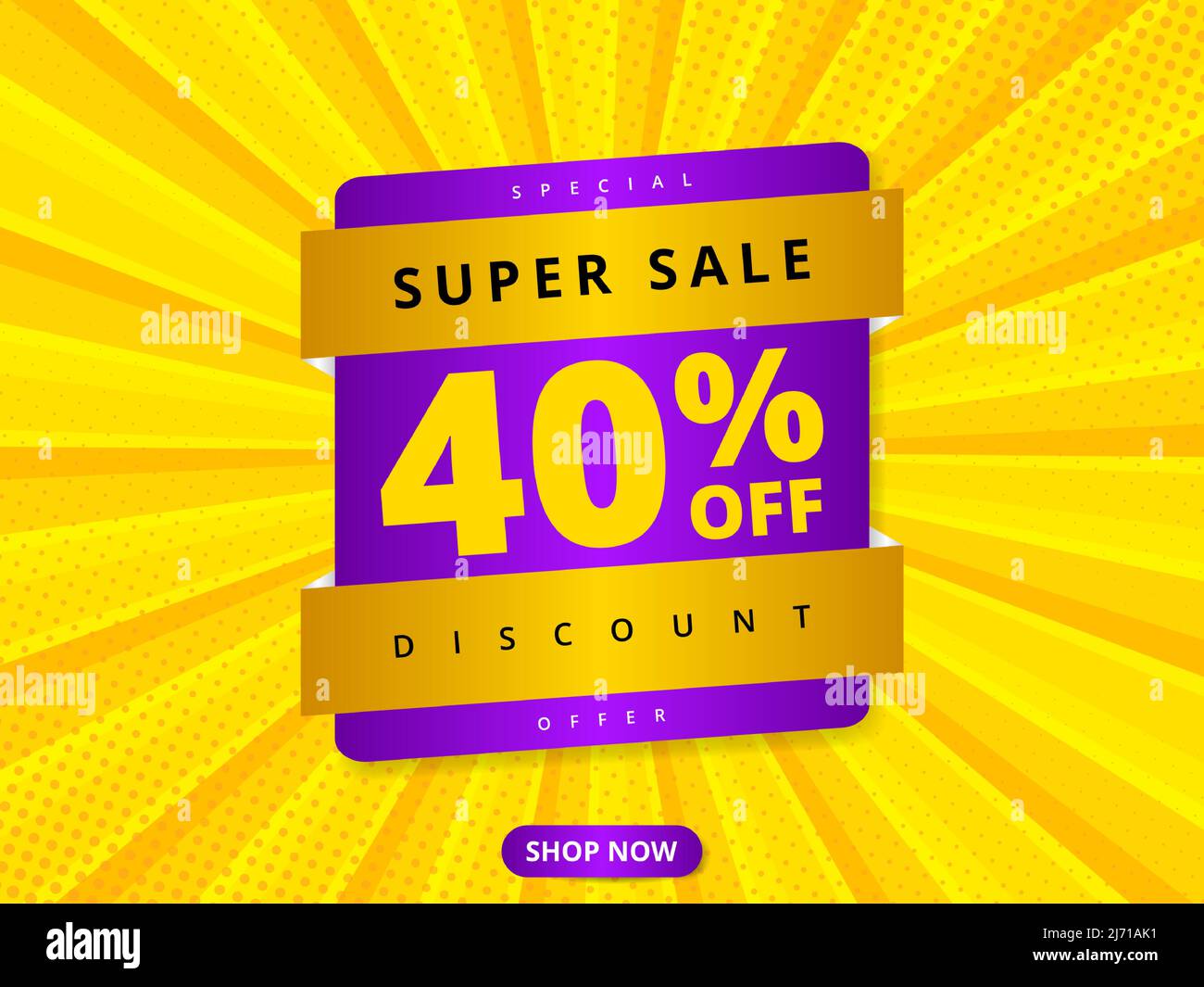 Sconto del 40% sui banner colorati in vendita. Sfondo giallo astratto con super vendita 40% di sconto offerta messaggio. Banner pubblicitario di sconto Illustrazione Vettoriale