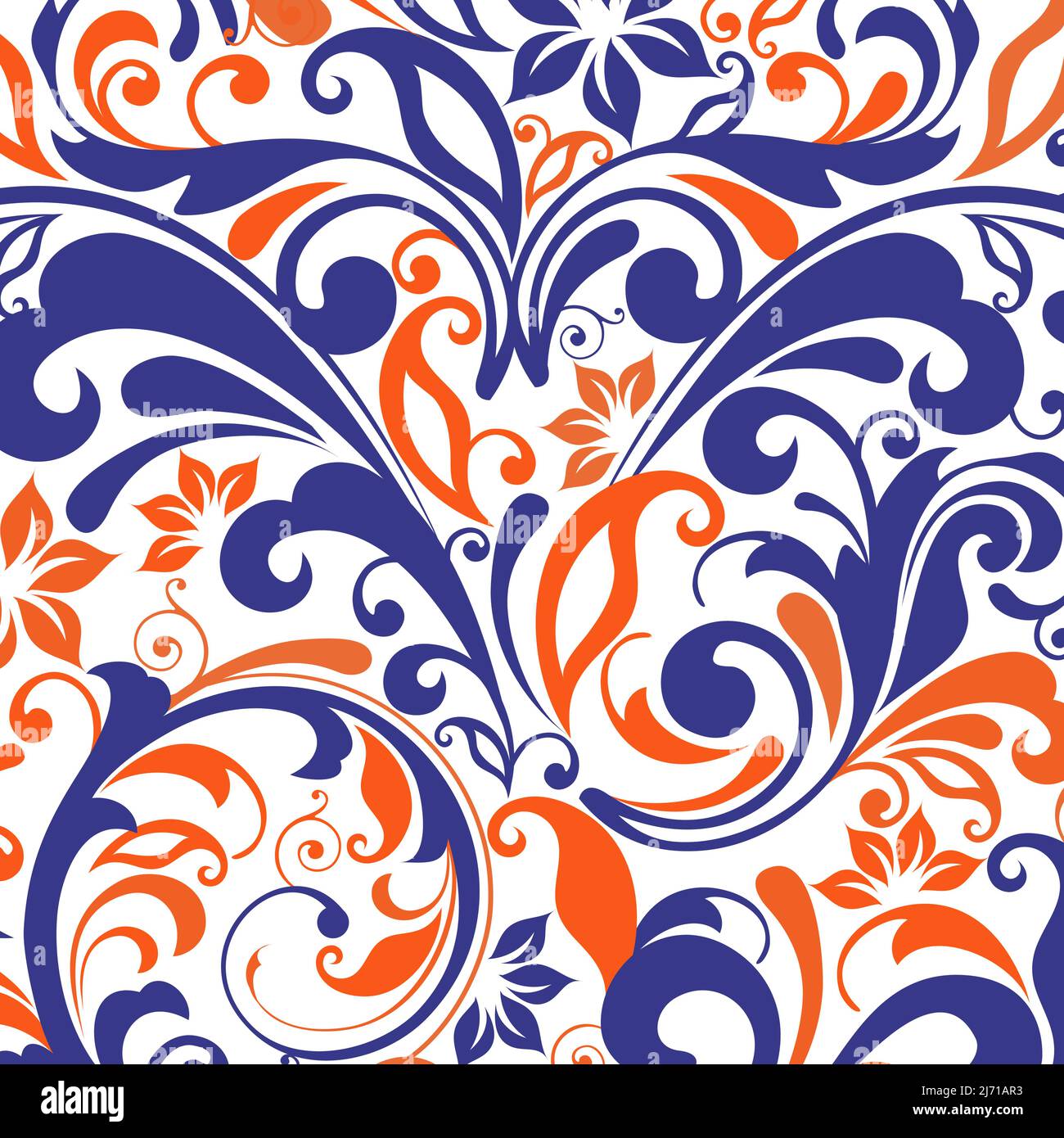 Motivo a foglia floreale in colore blu e arancione Illustrazione Vettoriale