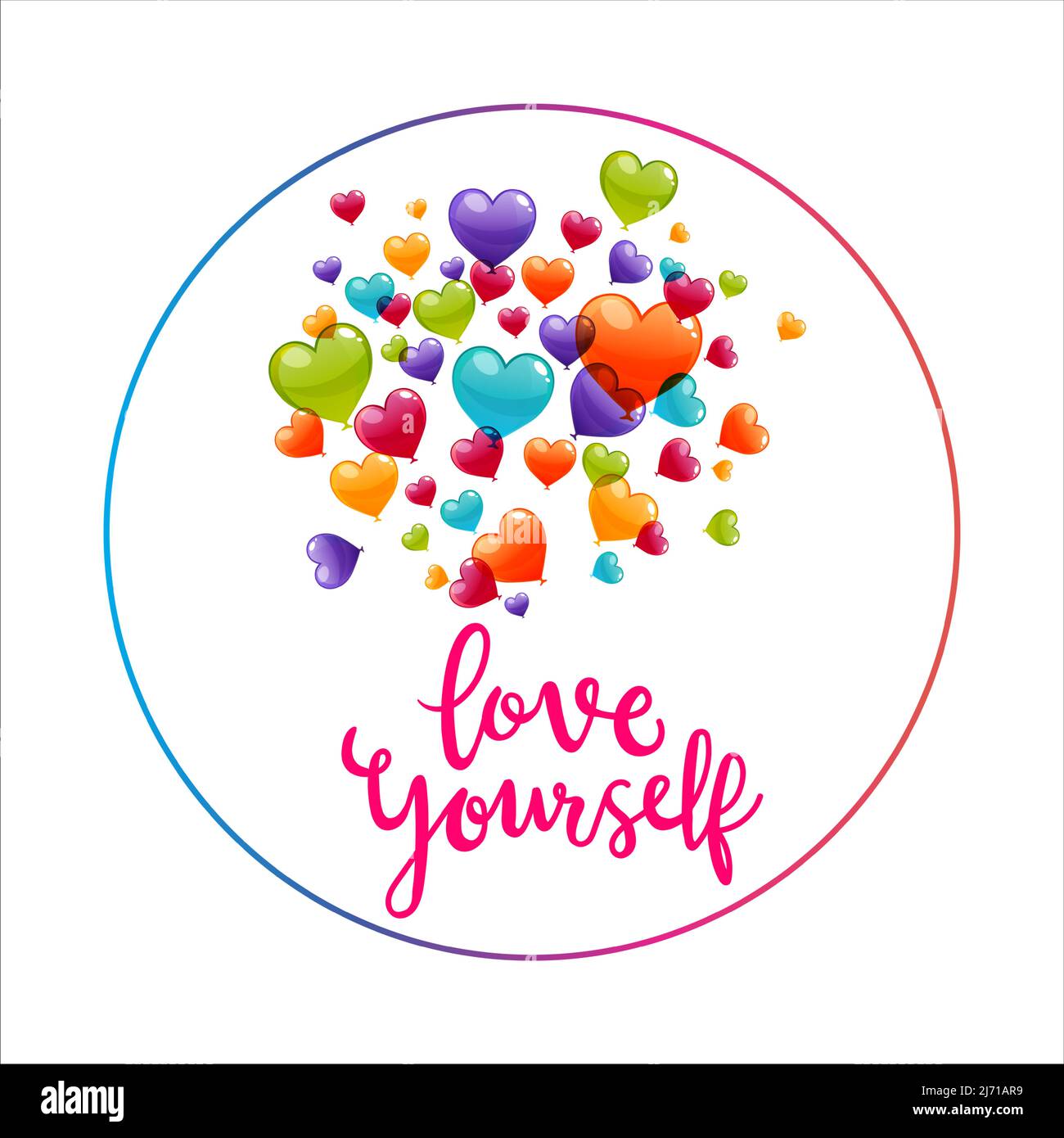 Amatevi Typography alla moda con i palloni colorati del cuore Illustrazione Vettoriale