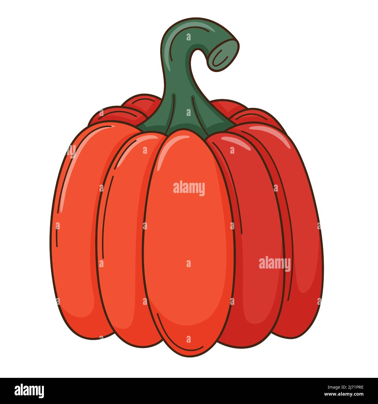 Una zucca rossa intera. Un simbolo di autunno, raccolto. Elemento di progettazione con contorno. Doodle, disegnato a mano. Design piatto. Vegetale, melone pianta. Vettore colore i Illustrazione Vettoriale