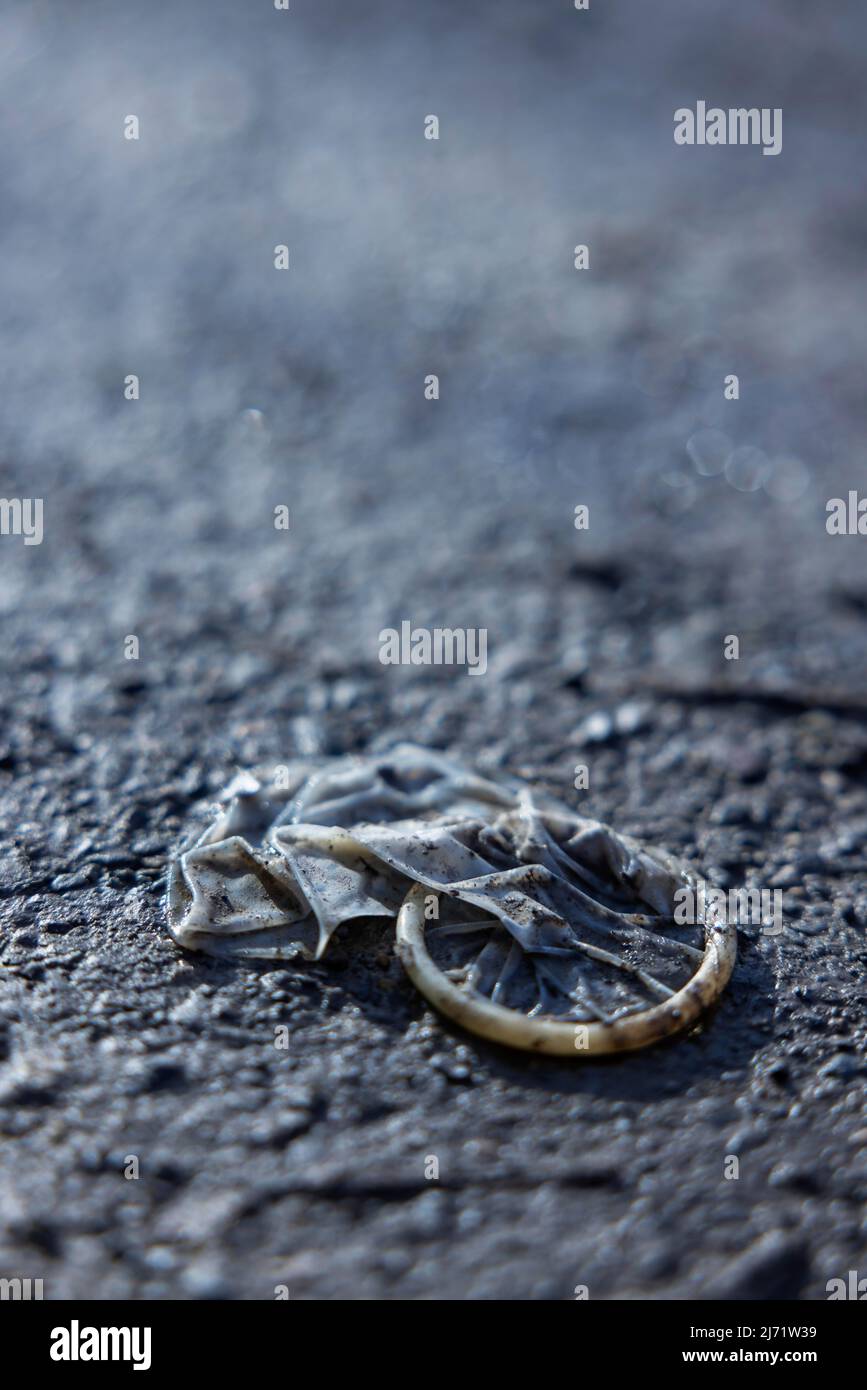 Weggeworfenes Kondom auf dem Boden, Strassenprostitution, Koeln, Nordrhein-Westfalen, Deutschland Foto Stock