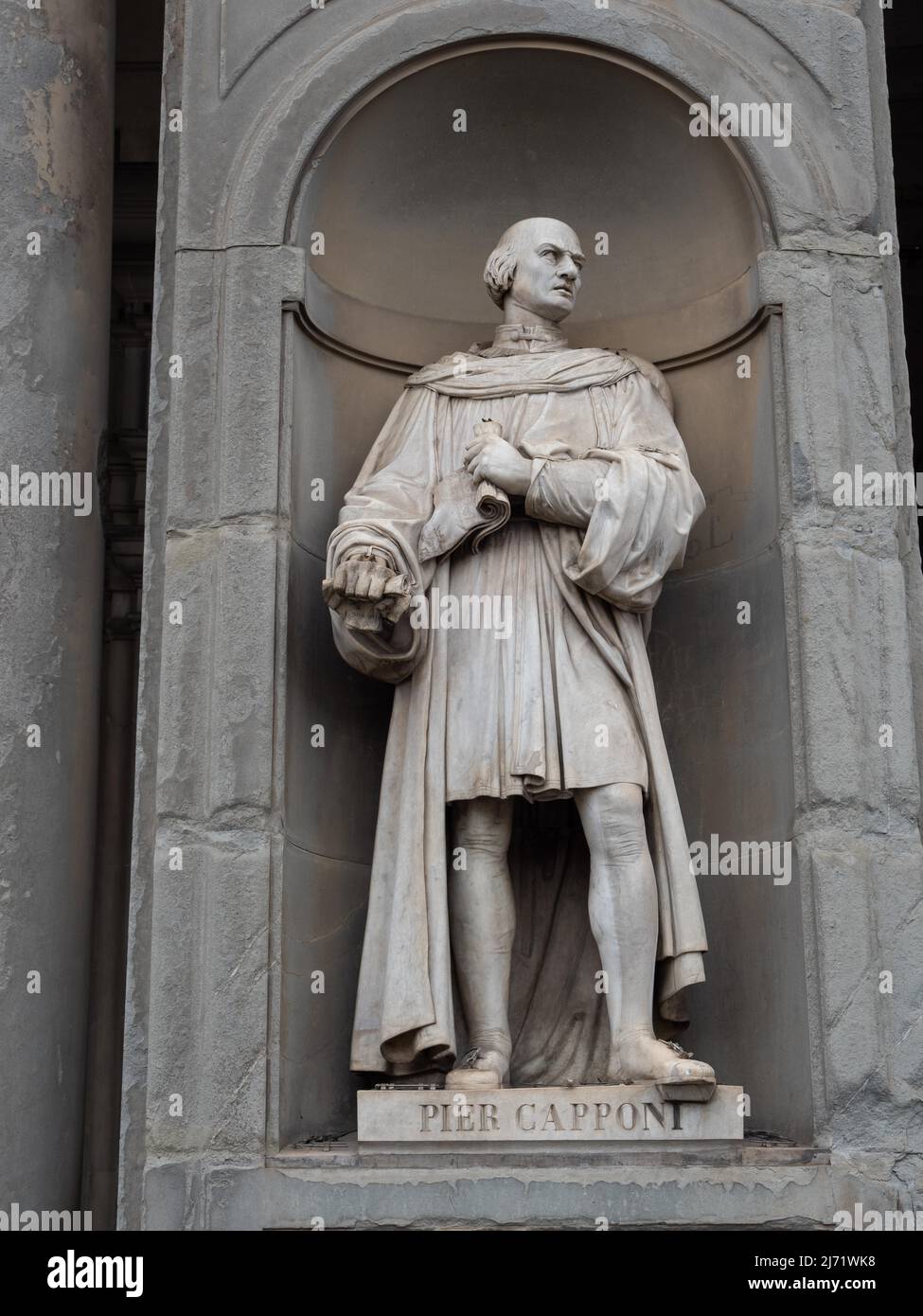 Statua, Pier Capponi, fiorentinischer Kaufmann, Politiker und Feldherr, Uffizien, Florenz, Italia Foto Stock