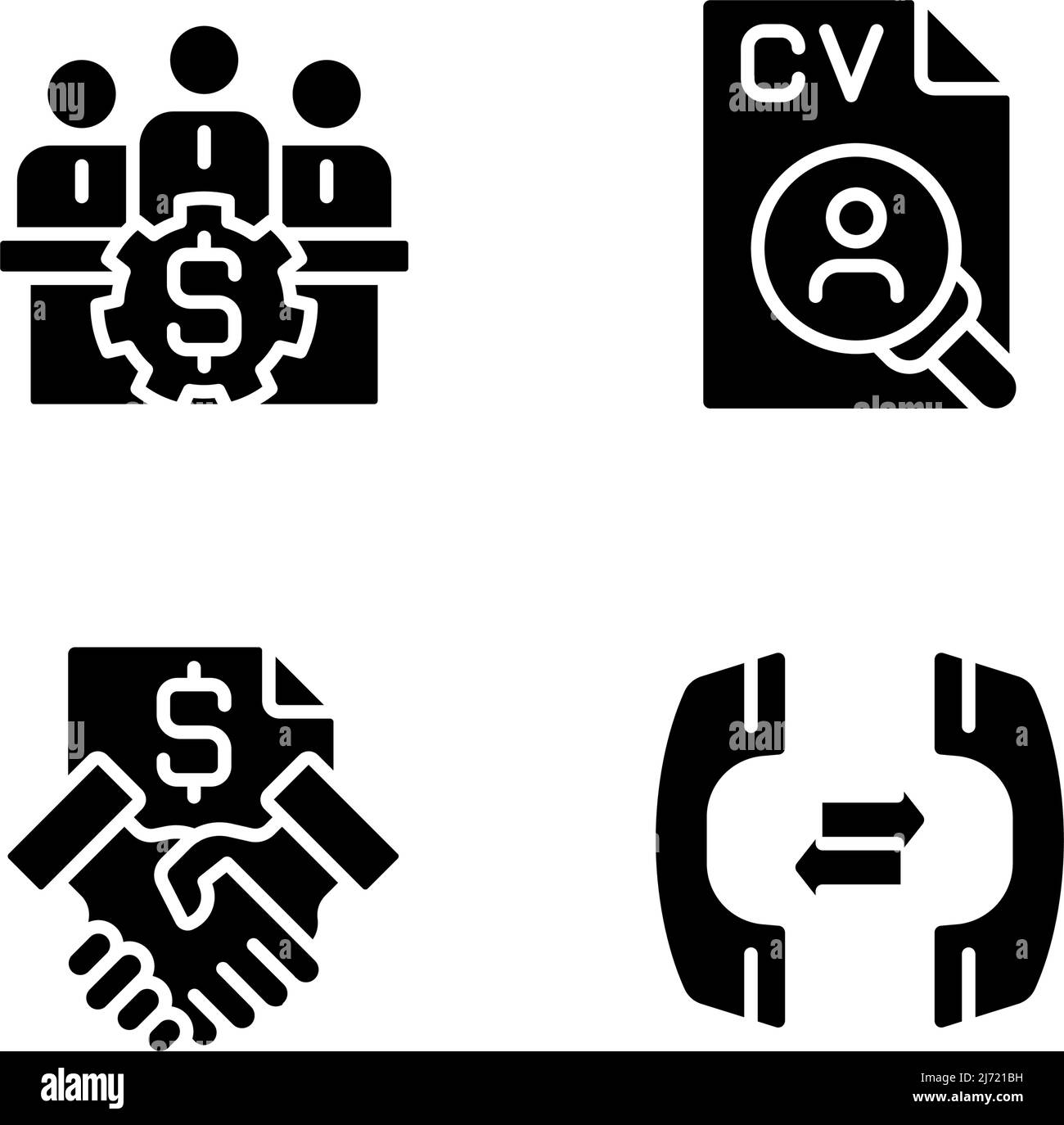 Icone glyph nere delle operazioni aziendali impostate sullo spazio vuoto Illustrazione Vettoriale