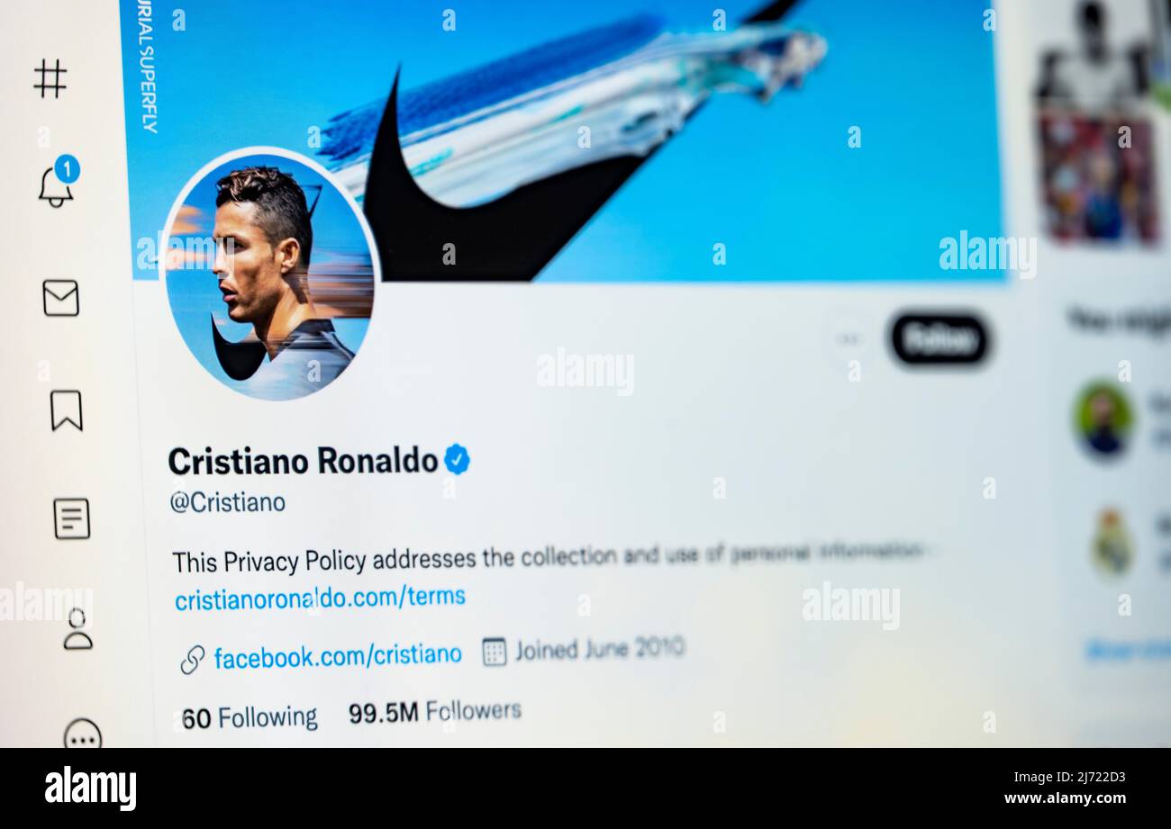 Twitter Seite des Fussballspielers Cristiano Ronaldo, Twitter, Soziales Netzwerk, Internet, Bildschirmfoto, Dettaglio, Germania Foto Stock
