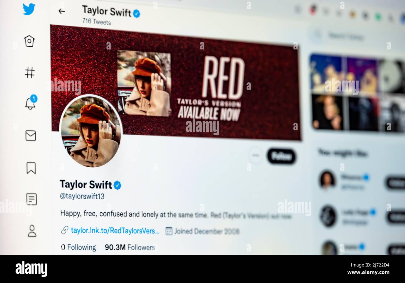 Twitter Seite der Musikerin Taylor Swift, Twitter, Soziales Netzwerk, Internet, Bildschirmfoto, Dettaglio, Germania Foto Stock