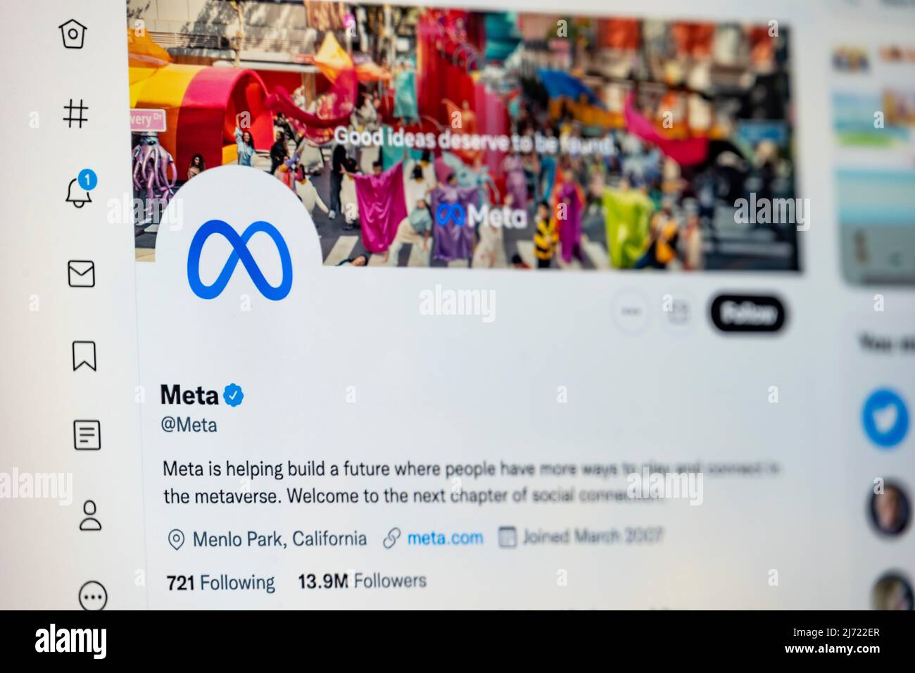 Twitter Seite des Unternehmens Meta, Twitter, Soziales Netzwerk, Internet, Internetseite, Bildschirmfoto, dettaglio, Germania Foto Stock