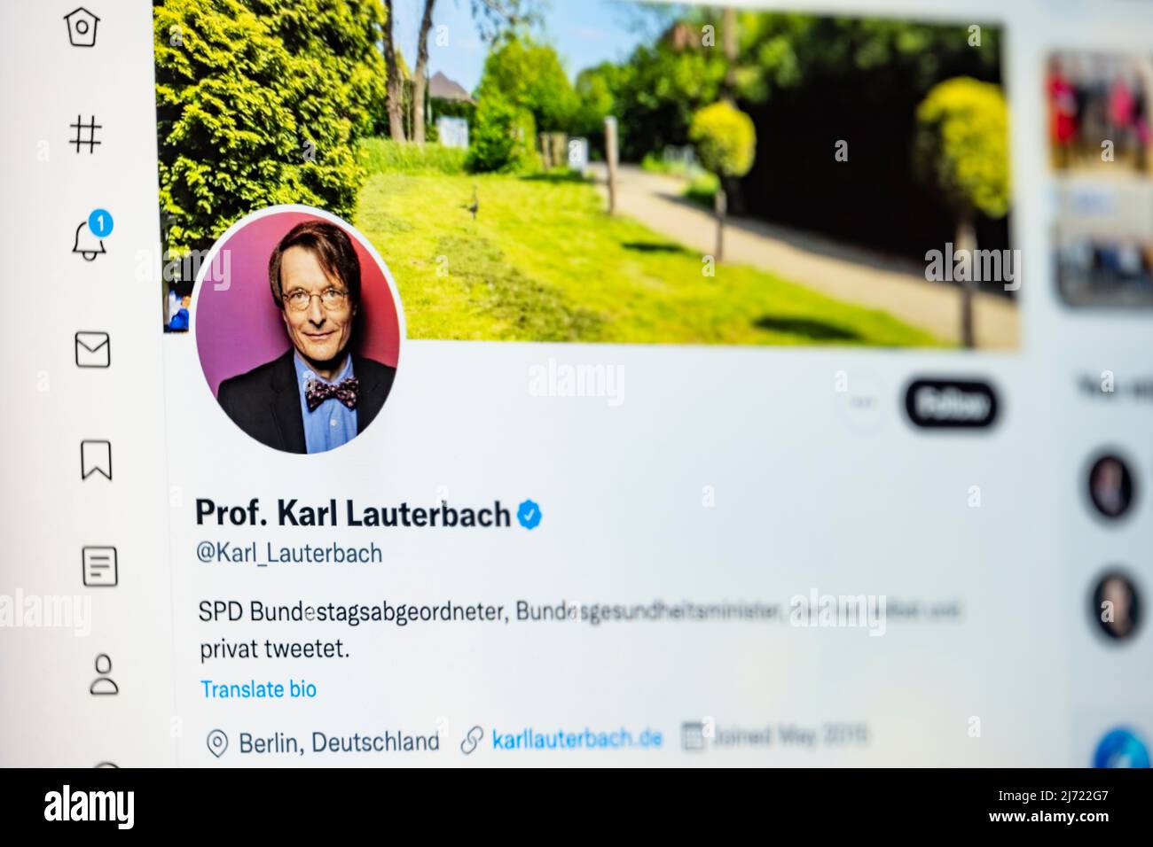 Twitter Seite des deutschen Gesundheitsminseters Prof. Karl Lauterbach, Twitter, Soziales Netzwerk, Internet, Internetseite, Bildschirmfoto, dettaglio Foto Stock