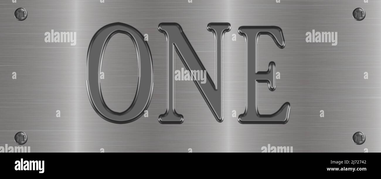 Piastra in alluminio montata con bulloni etichettati 'UNO' Foto Stock