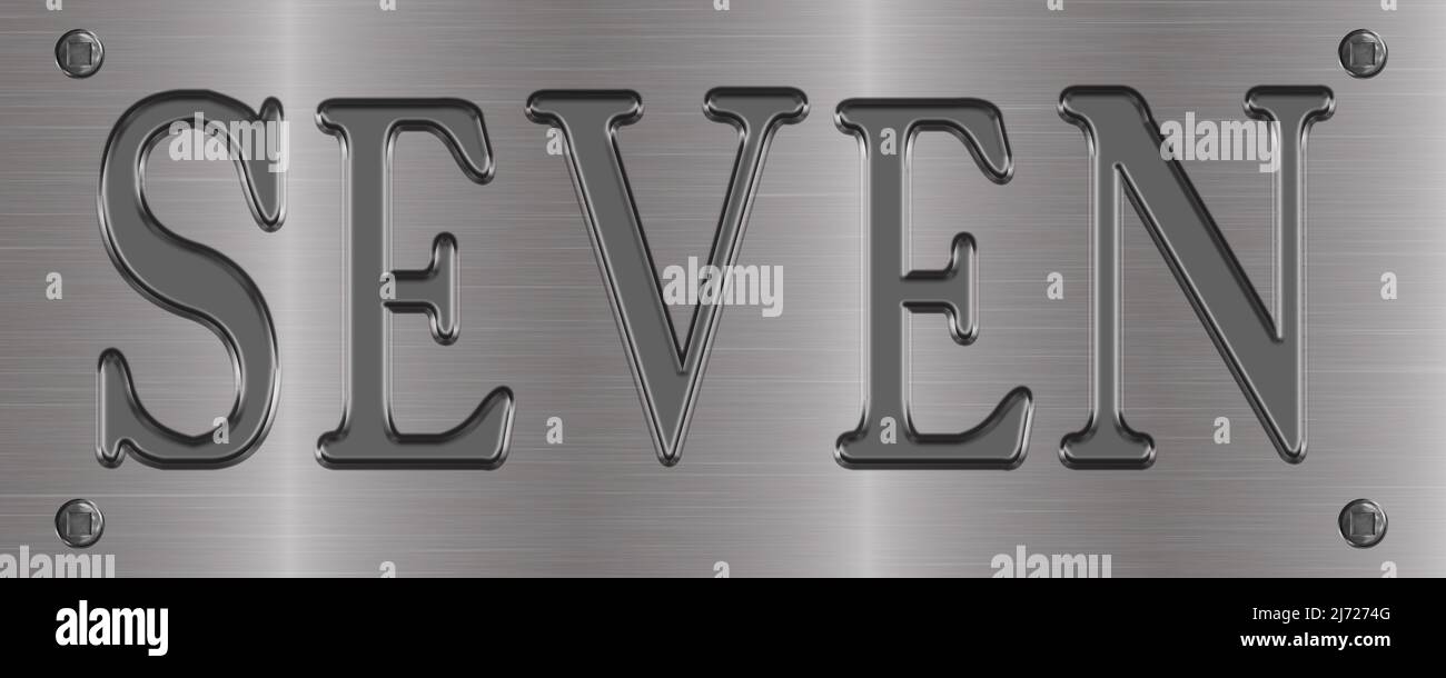 Piastra in alluminio montata con bulloni etichettati 'SEVEN' Foto Stock