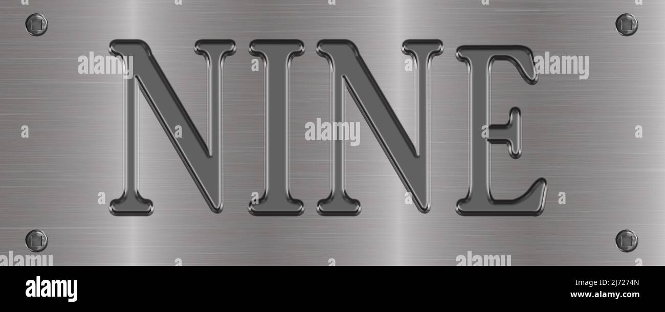 Piastra in alluminio montata con bulloni etichettati 'NOVE' Foto Stock