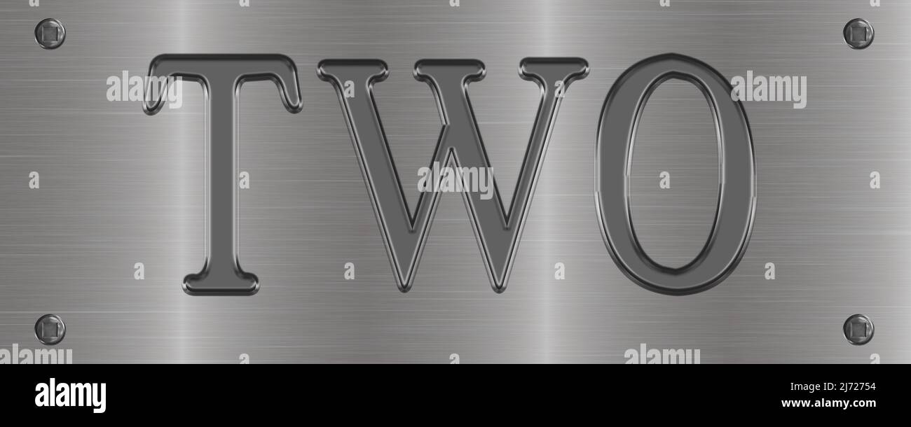 Piastra in alluminio montata con bulloni etichettati 'DUE' Foto Stock