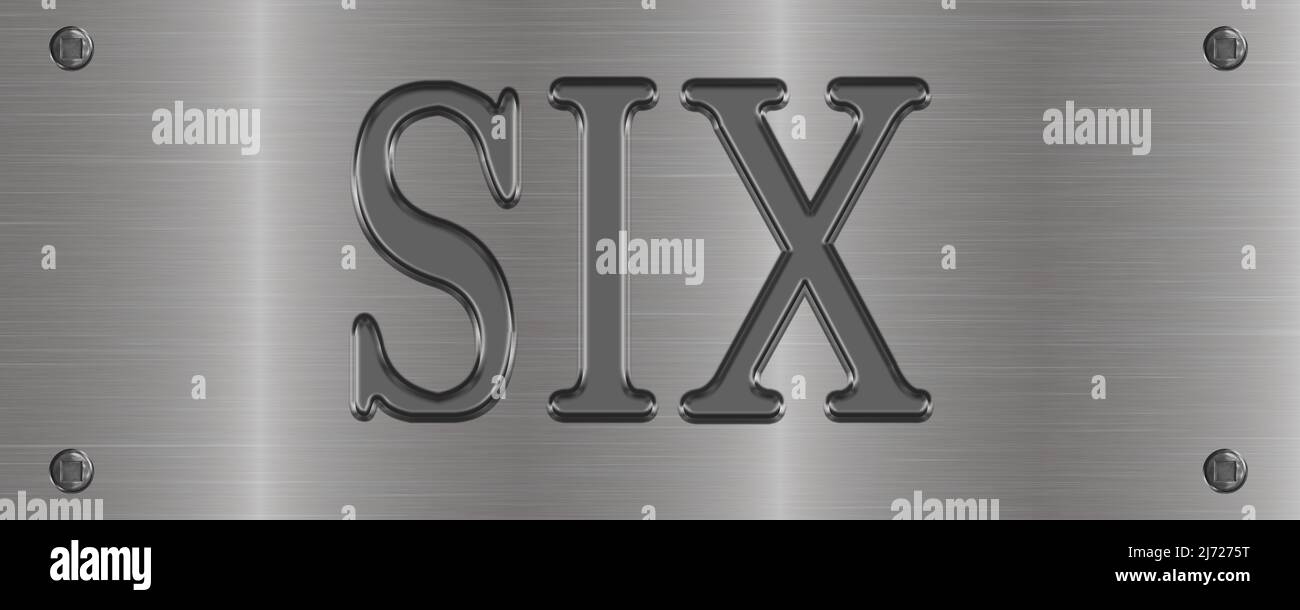 Piastra in alluminio montata con bulloni etichettati 'SIX' Foto Stock