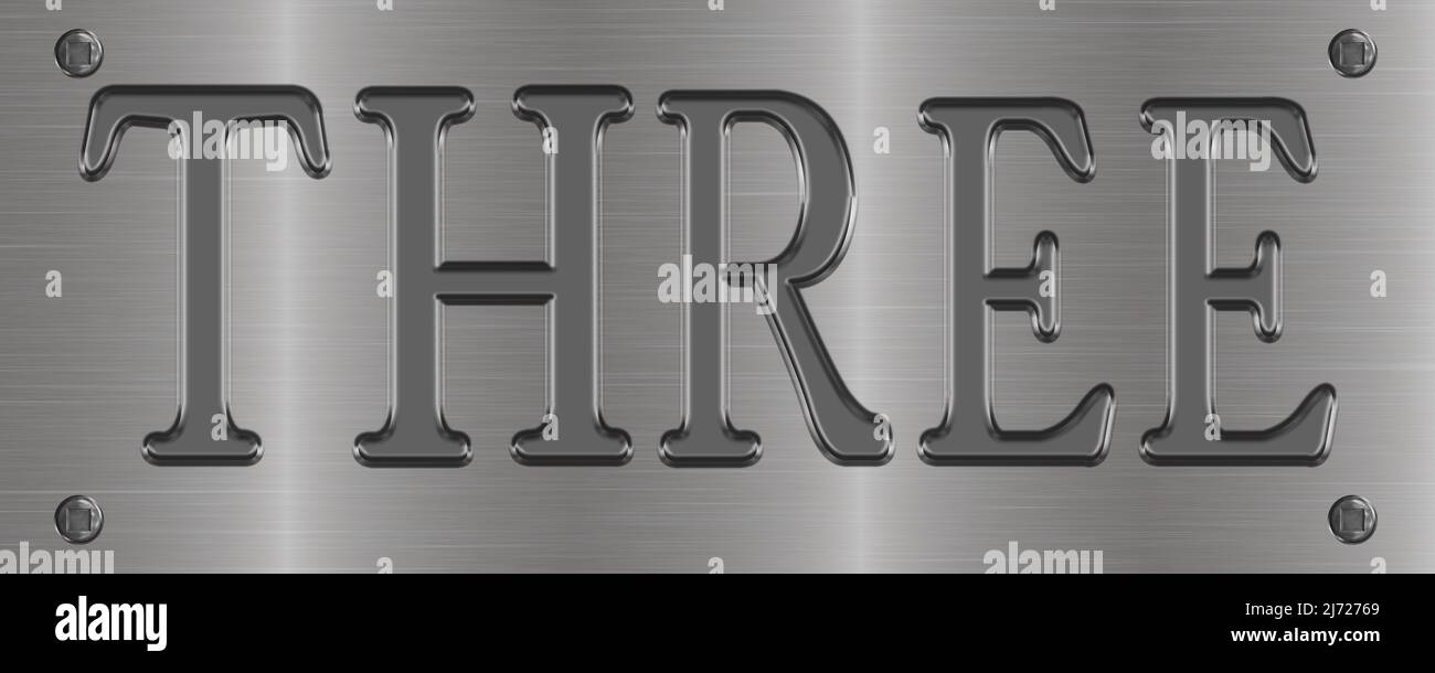 Piastra in alluminio montata con bulloni etichettati 'TRE' Foto Stock